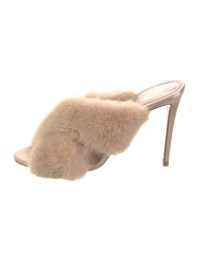 Pre-owned Aquazzura Fur Slides In Pink