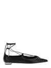 Aquazzura Gabi Lace-up Glossed-leather Point-toe Flats In Black