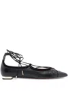 Aquazzura Gabi Lace-up Glossed-leather Point-toe Flats