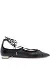 Aquazzura Gabi Lace-up Glossed-leather Point-toe Flats