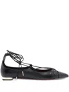 Aquazzura Gabi Lace-up Glossed-leather Point-toe Flats In Black