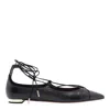 Aquazzura Gabi Lace-up Glossed-leather Point-toe Flats In Black