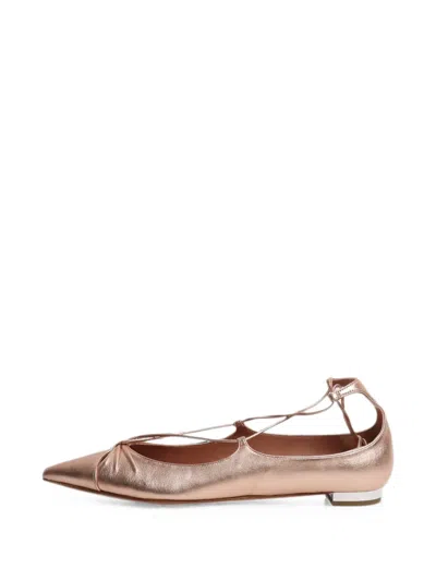 Pre-owned Aquazzura Gabi Lace-up Ballet Flats In Pink
