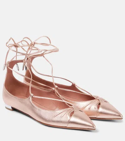 Aquazzura Gabi Leather Ballet Flats In Neutrals