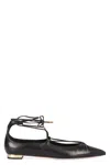 Aquazzura Gabi Lace-up Glossed-leather Point-toe Flats