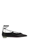 Aquazzura Gabi Lace-up Glossed-leather Point-toe Flats In Black