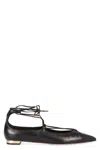 Aquazzura Gabi Lace-up Glossed-leather Point-toe Flats