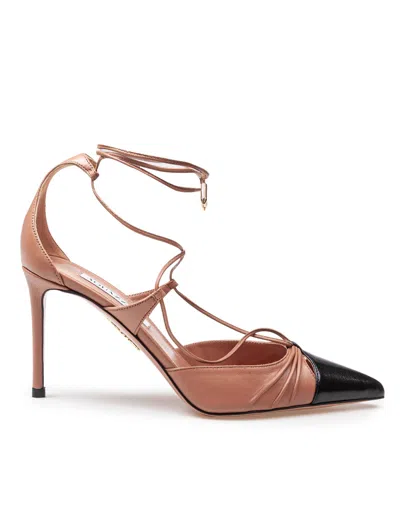 AQUAZZURA GABI PUMP 85 NAPPA LEATHER DECOLLETE COLOR PINK/BLACK