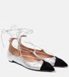 Aquazzura Gabi Lace-up Metallic Leather Point-toe Flats In Silver