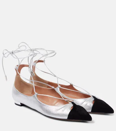 Aquazzura Gabi Suede Ballet Flats In Silver