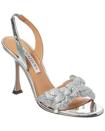 Aquazzura Galactic Flower 95 Leather Slingback Sandal In Silver