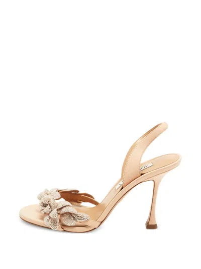 Pre-owned Aquazzura Galactic Flower Slingback Sandals In Neutrals