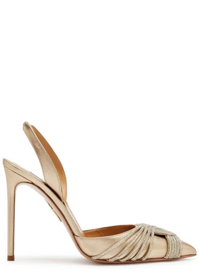 Aquazzura Gatsby 105 Embellished Leather Slingback Pumps In Gold