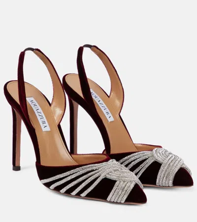 AQUAZZURA GATSBY 105 EMBELLISHED VELVET SLINGBACK PUMPS