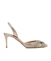 Aquazzura Womens Gold Gatsby Crystal-embellished Canvas Heeled Courts In Nude
