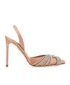 Aquazzura Gatsby Sling 105 Crystal-embellished Satin Slingback Pumps In Nude