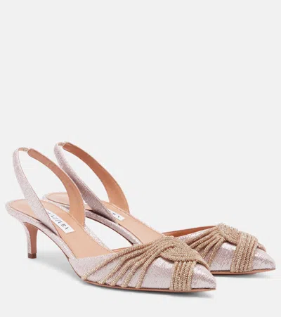 Aquazzura Gatsby Slingback Pumps Kitten Heel Design In Gold