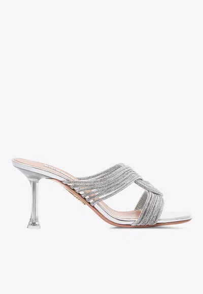 Aquazzura Gatsby 75 Crystal-embellished Mules In Metallic
