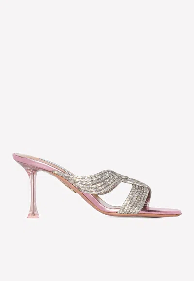 Aquazzura Gatsby 75 Crystal-embellished Mules In Rose
