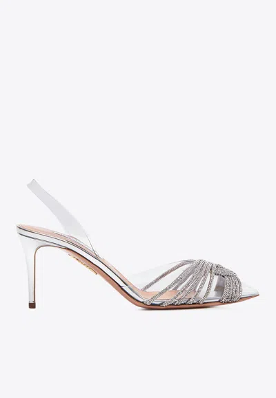 Aquazzura Gatsby 75 Crystal-embellished Sling Pumps In Silver