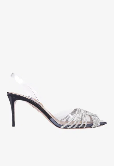 Aquazzura Gatsby 75 Crystal-embellished Sling Pumps In Black