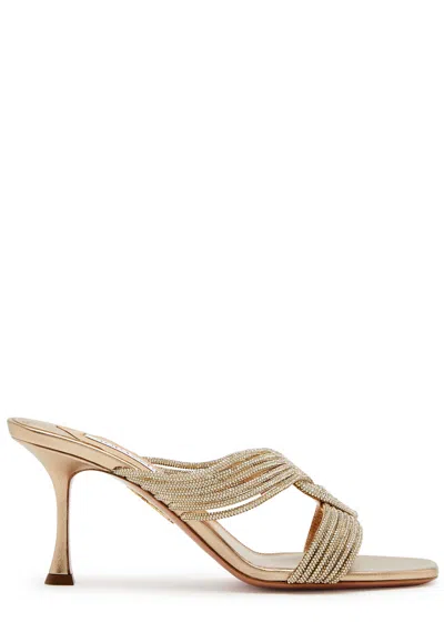 Aquazzura Gatsby 75 Embellished Leather Mules In Gold