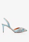 Aquazzura Gatsby Sling 75 Embellished Satin Pumps In Baby Blue