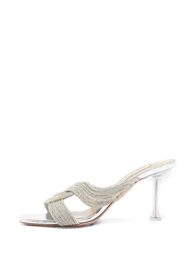 Pre-owned Aquazzura Gatsby Crystal-embellished Sandals In Silver