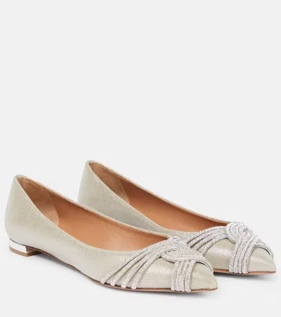 Aquazzura Gatsby Crystal-embellished Ballerina Shoes In Metallic