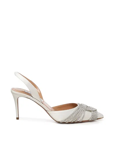 Aquazzura Gatsby Satin Pumps With Crystals In White