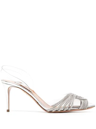 Aquazzura Gatsby Silver Crystal Embellishment Pumps With Sheer Slingback Strap In Pvc Woman Aquazzurra
