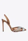 Aquazzura Gatsby Sling 105 Crystal-embellished Pumps In Silver