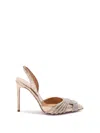 Aquazzura Womens Gold Gatsby Crystal-embellished Canvas Heeled Courts In Metallic