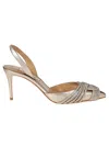 Aquazzura Womens Gold Gatsby Crystal-embellished Canvas Heeled Courts In Light Copper