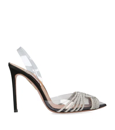 Aquazzura Gatsby Crystal-embellished Leather And Pvc Slingback Courts In Black