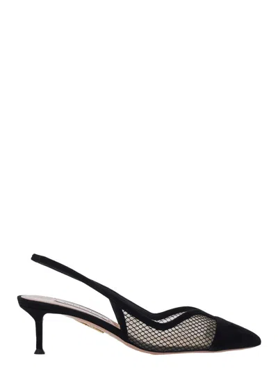 Aquazzura Gia 50 Suede-trimmed Mesh Slingback Pumps In Multi