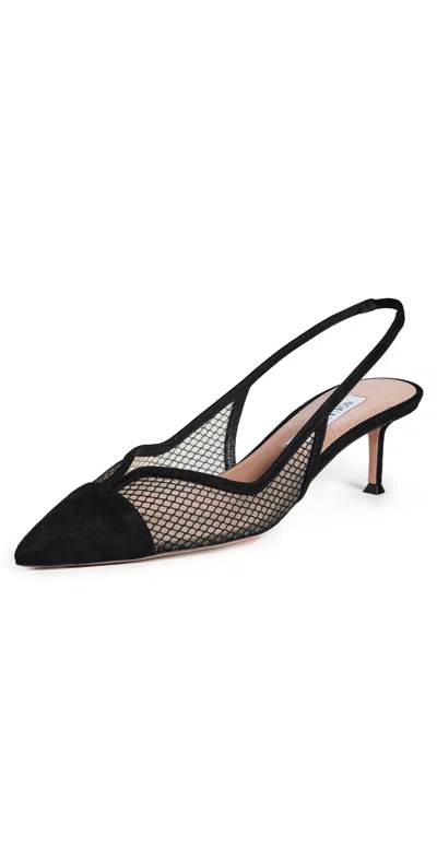 Aquazzura 'gia' Black Slingback Pumps With Pointed Toe And Mesh Panels In Suede Woman