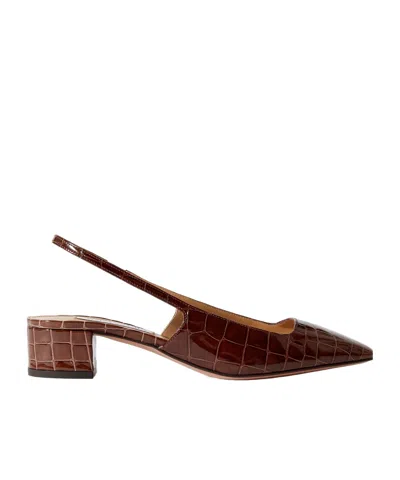Aquazzura Ginza 35 Croc-effect Leather Slingback Pumps In Brown