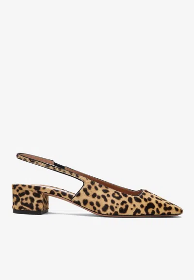 Aquazzura Ginza 35 Leopard Print Slingback Pumps In Sand