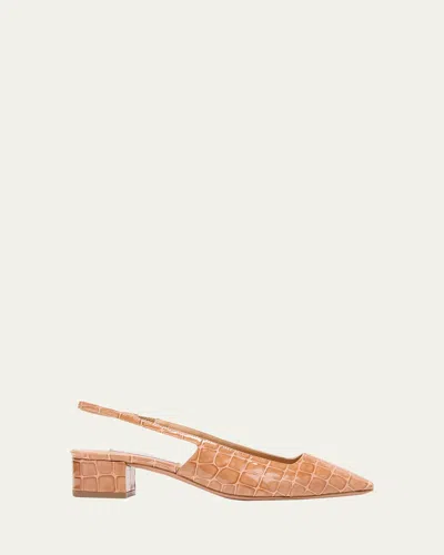Aquazzura Ginza Croco Slingback Ballerina Pumps In Honey