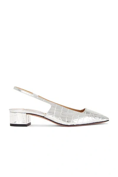 Aquazzura Ginza Croc-effect Slingback Pumps In Silver