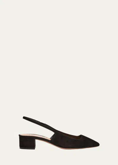 Aquazzura Ginza Suede Slingback Ballerina Pumps In Black