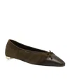 Aquazzura Gioia Bow-detailed Leather-trimmed Suede Ballet Flats In Green