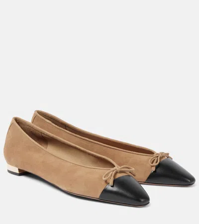 Aquazzura Gioia Colourblocked Suede Ballet Flats In Tan Comb