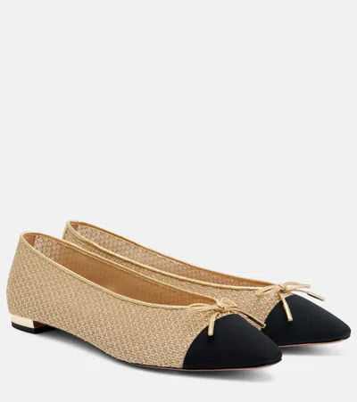 Aquazzura Gioia Leather-trimmed Ballet Flats In Gold