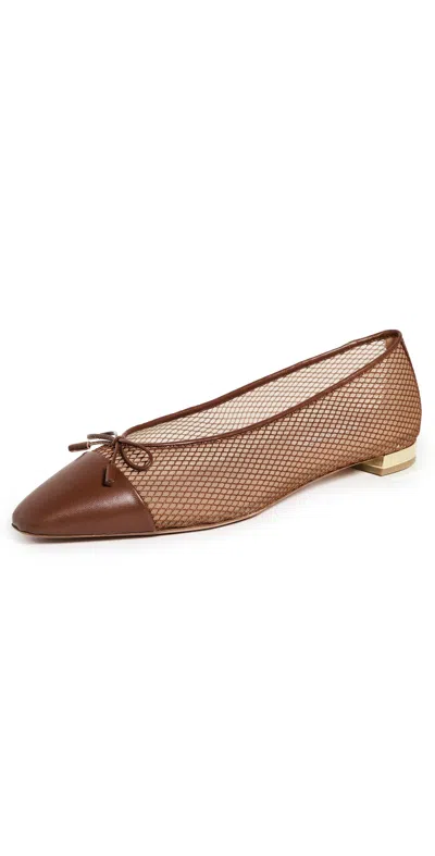 AQUAZZURA GIOIA MESH FLATS TOBACCO/RICH COGNAC