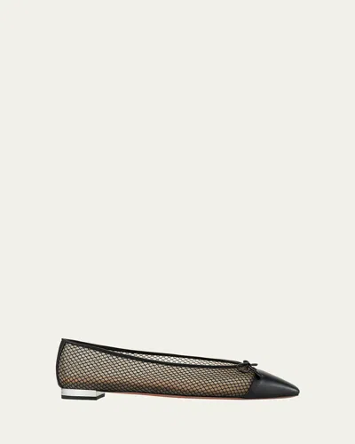 AQUAZZURA GIOIA MESH NET CAP-TOE BALLERINA FLATS