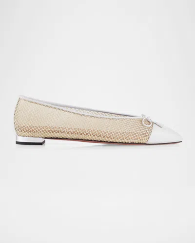 AQUAZZURA GIOIA MESH NET CAP-TOE BALLERINA FLATS