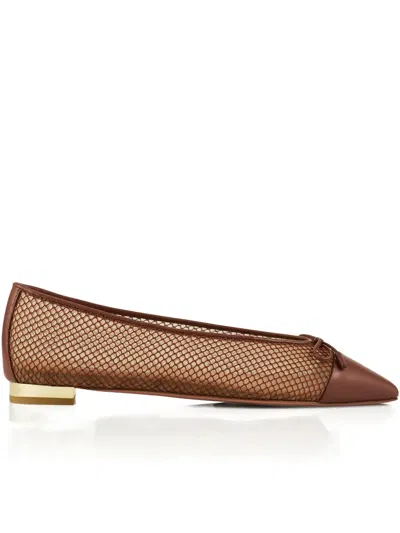 Aquazzura Gioia Mesh-panelled Bow Flats In Brown
