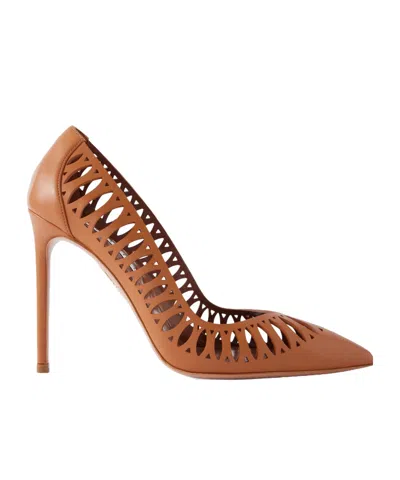 Aquazzura Gisele 105 Cut-out Leather Pumps In Brown